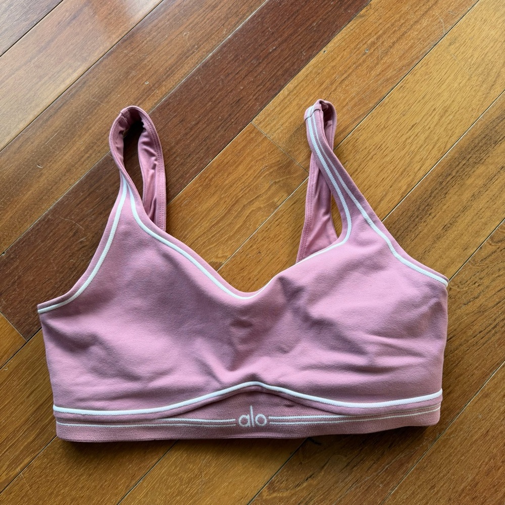 ALO Yoga Dusty Rose Sports Bra with White Trim
